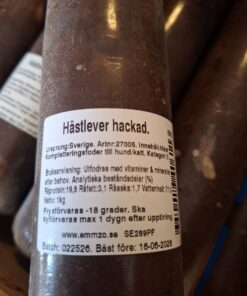 Emmzo BARF Hästlever grovhackad 1kg-korv